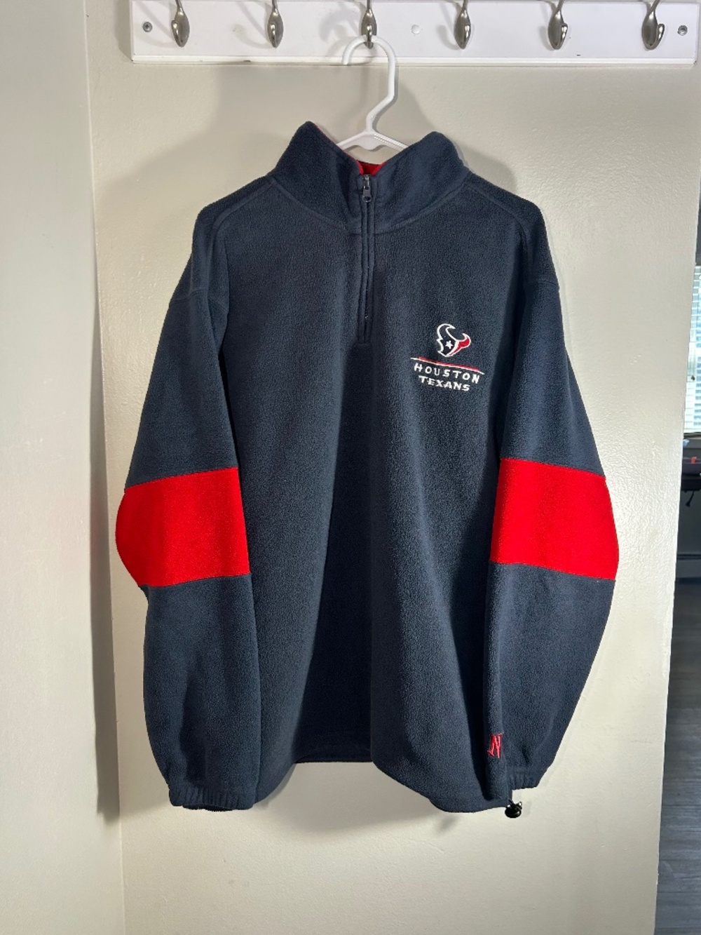 NFL Houston Texans Football Navy Red Pullover Quarter Zip Fleece Mens L/XL